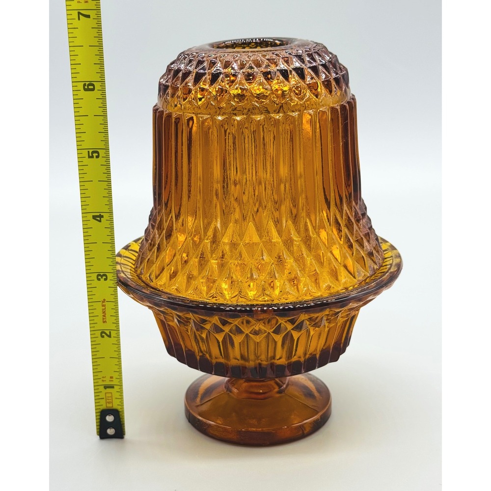 Indiana Glass Fairy Lamp Amber Diamond Point Vintage Votive Candle Holder - Picture 8 of 8